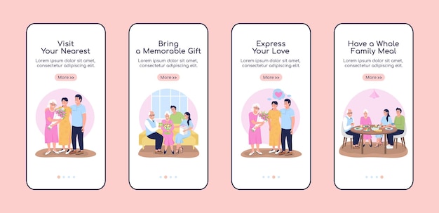 Modello vettoriale piatto per lo schermo dell'app mobile per la celebrazione della famiglia