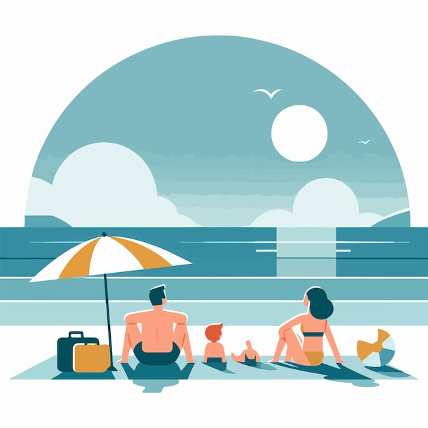 Vector the family character is relaxing with a simple flat design style