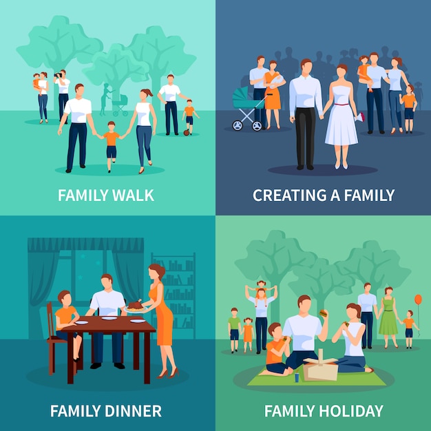 Вектор Семейные персонажи с семейного ужина и праздничной квартиры, изолированных векторная иллюстрация