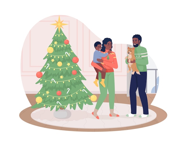 Family on Christmas 2D vector isolated illustration