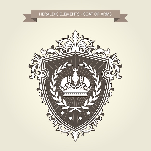 Vector family coat of arms - heraldic shield with crown and laurel wreath