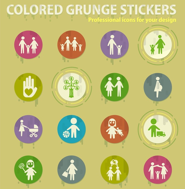 Family colored grunge icons