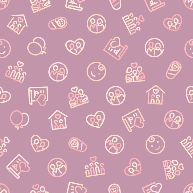 Family colorful seamless pattern with icons