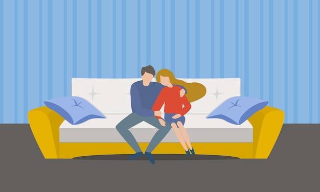 Vector family couple on sofa concept in  flat style