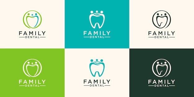 Family dental logo Tooth abstract design vector template Linear style.