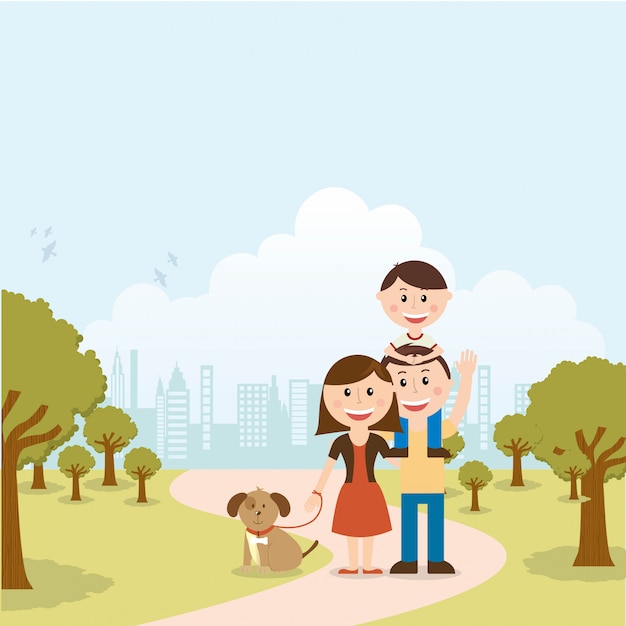 Family design over landscape  background vector illustration