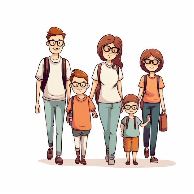 Family drawing cartoon vector