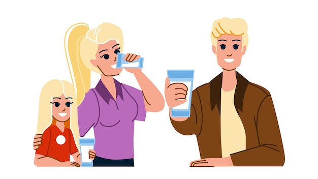 Family drinking water vector