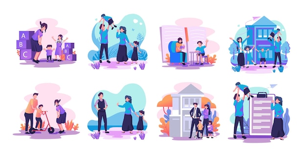 Family education flat style illustration pack