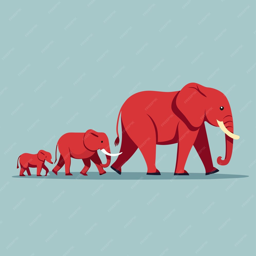 Premium Vector | Family of Elephants Walking Across Blue Background An