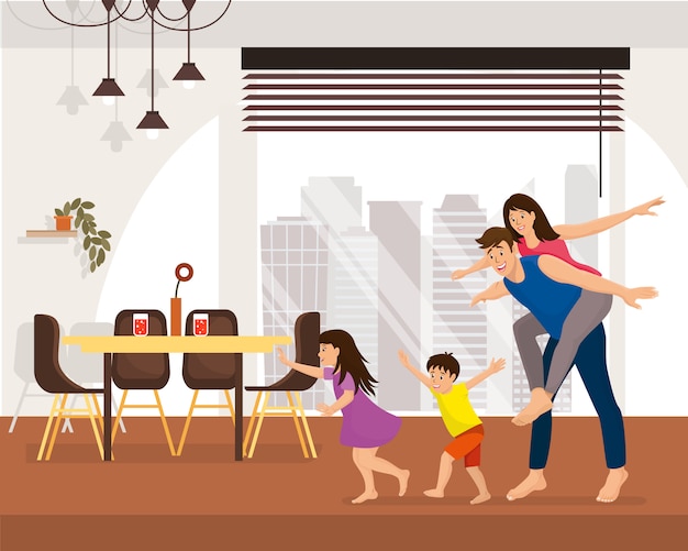 Family Enjoying New Home Cartoon Vector Concept 