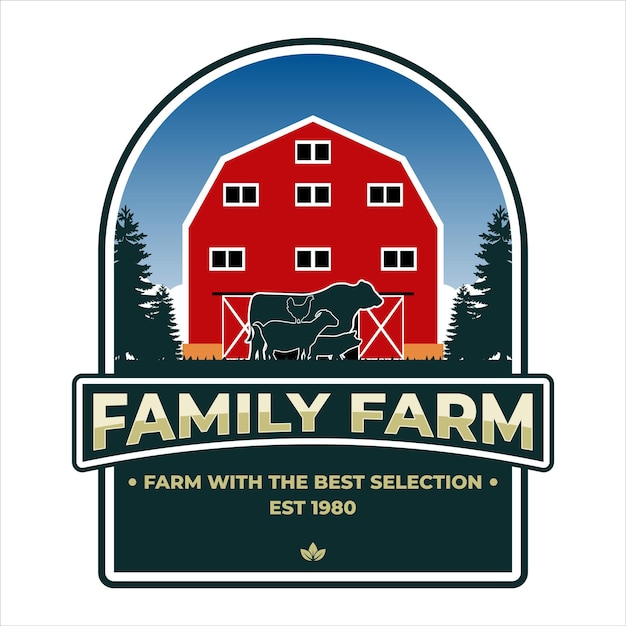 Vector family farm vector emblem colorful vintage rural farm badge