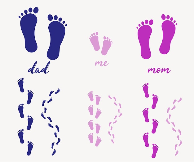 Family footprints with baby steps with mom and dad