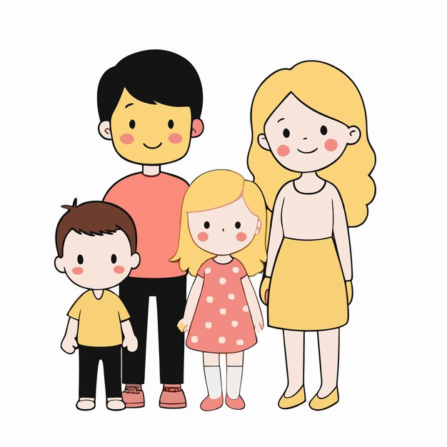 Vector a family of four people one of which is a girl the other is wearing a pink dress