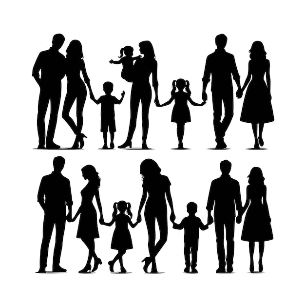 Vector family four persons parents and two children silhouette vector illustration