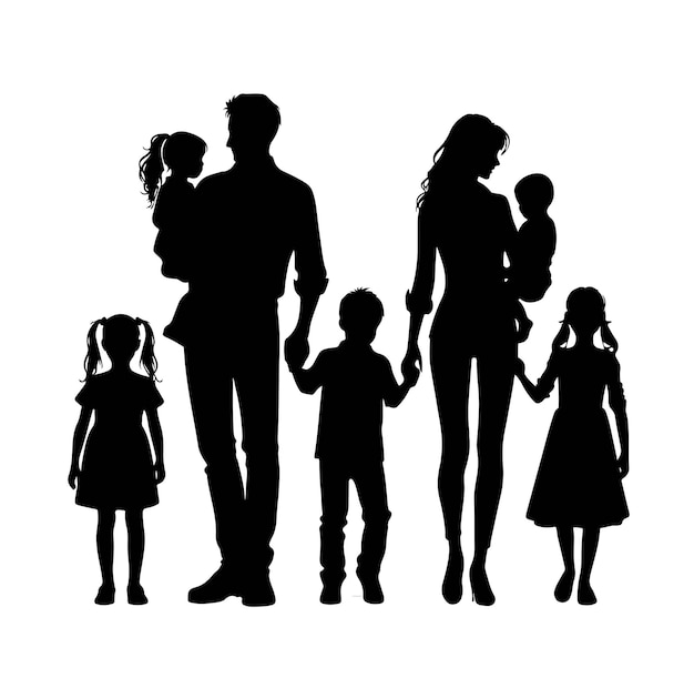 Vector family four persons parents and two children silhouette vector illustration