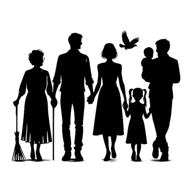 Vector family four persons parents and two children silhouette vector illustration