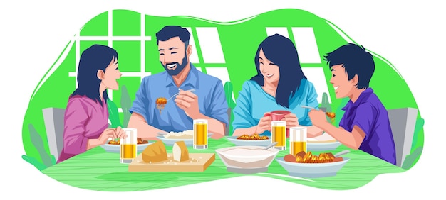 Vector family gathering in breakfast concept