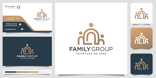 Family group logo inspiration social group logocommunity people design with business card template