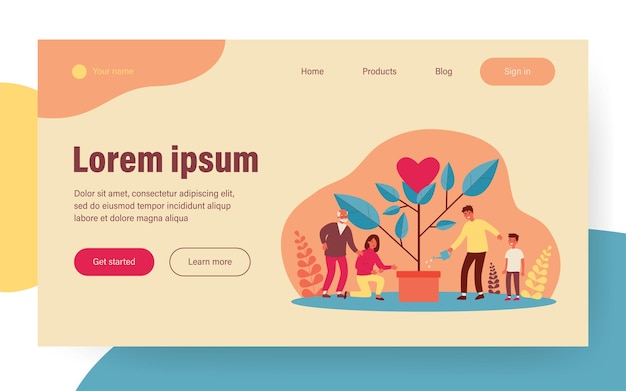 family growing tree with heart. parents, kid, grandparent flat vector illustration. generation, love, relationship concept for banner, website design or landing web page