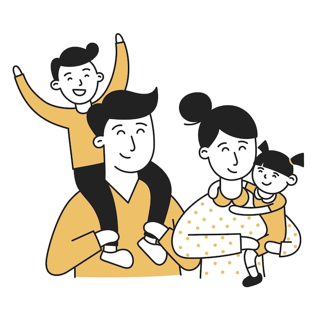 Vector family hand drawn kid and family doodle icon