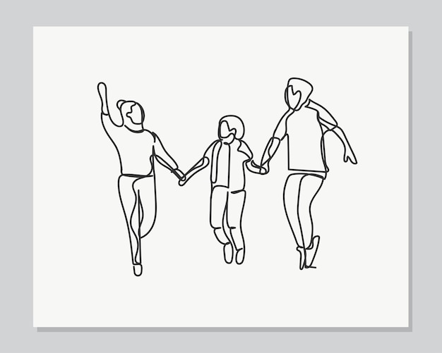 Family having fun continuous one line illustration