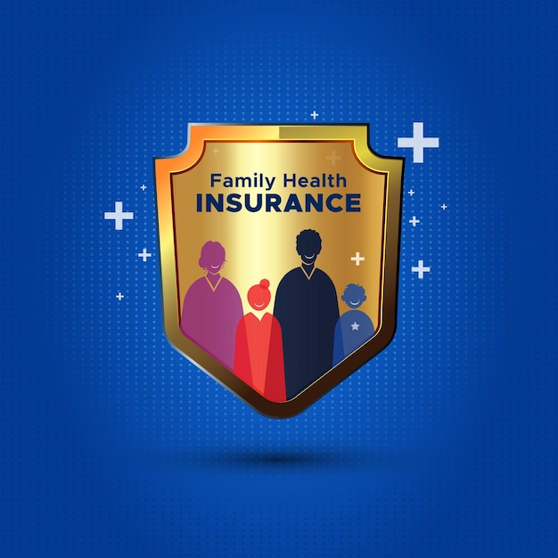 Family health insurance concept design with golden shield