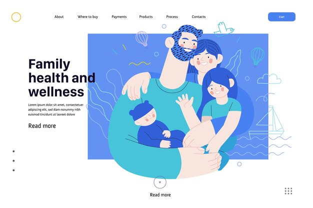 Vector family health and wellness medical insurance web template