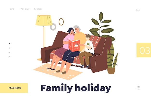 Vector family holiday concept of landing page