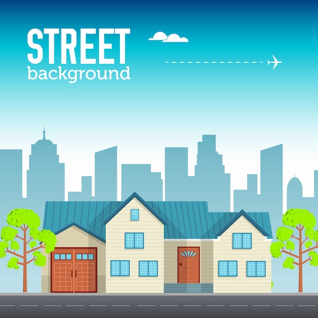 Vector family home building in city space with road on flat syle background concept