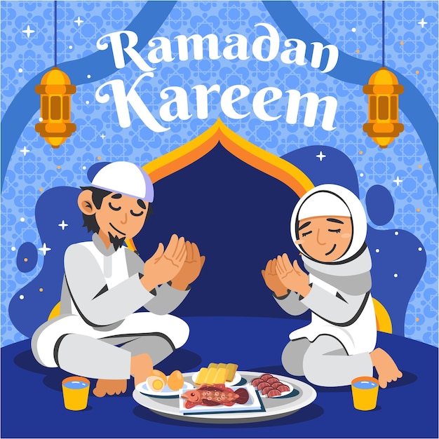 Vector family iftar of ramadan kareem