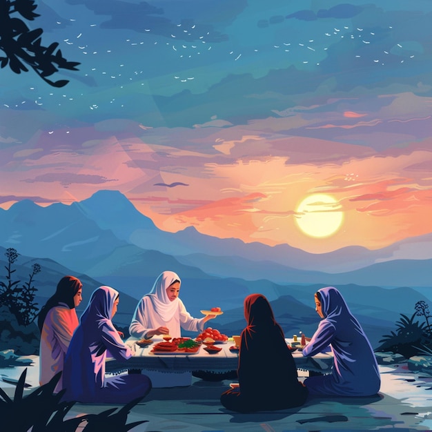 Family Iftar Vector