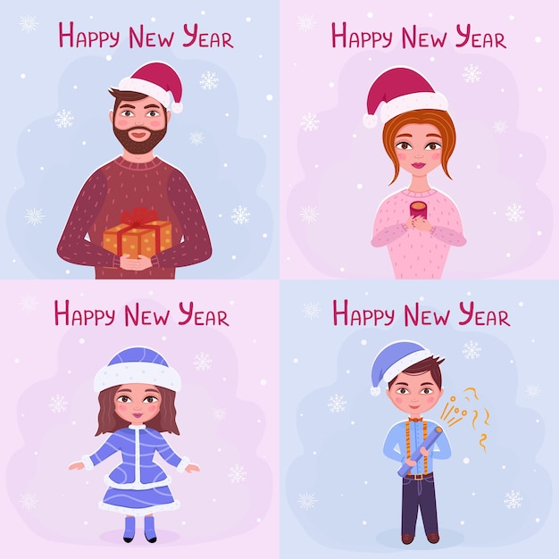 Family illustration New year set Hand drawn illustration