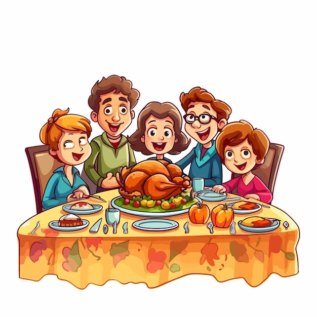 Family illustration vector family eating family table happy thanksgiving