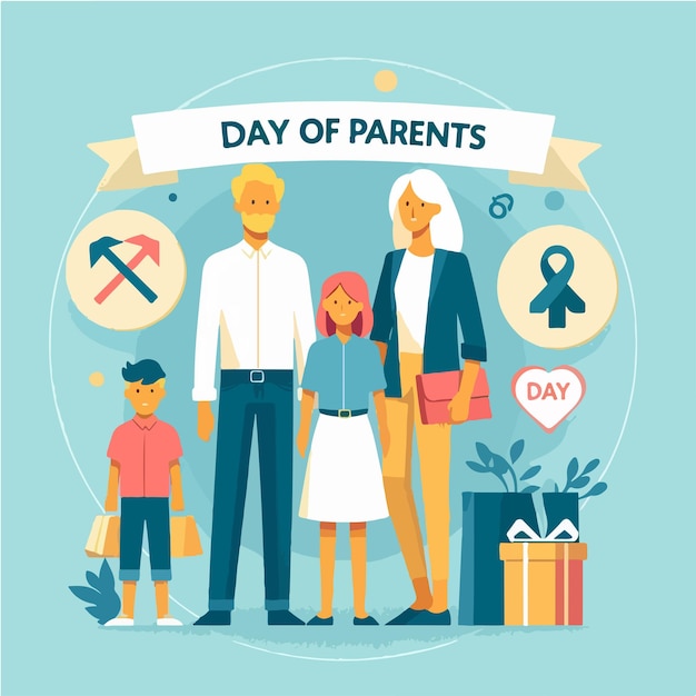 Vector family illustration with parents day text in flat design style