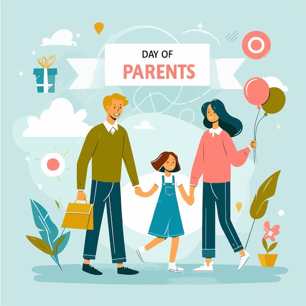 Vector family illustration with parents day text in flat design style