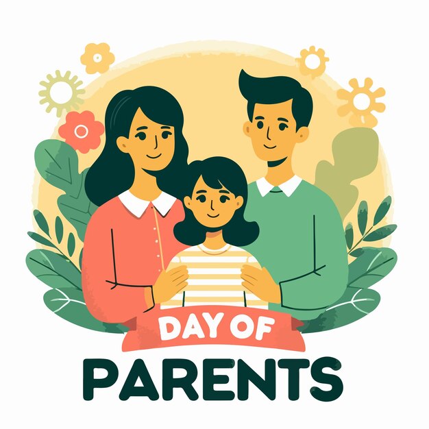 Vettore illustrazione di famiglia con il testo del giorno dei genitori in stile flat design