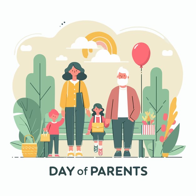 Vector family illustration with parents day text in flat design style