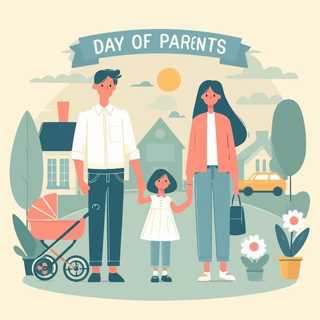 Family illustration with parents day text in flat design style
