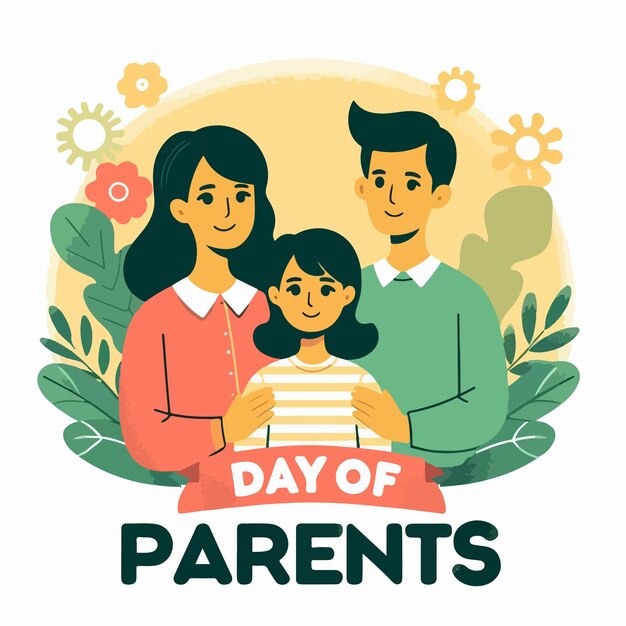 ベクトル フラットデザインのスタイルで親の日テキストの家族イラスト
