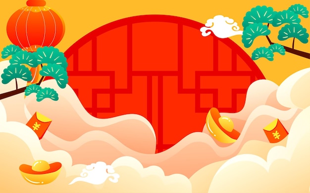 Family illustration of the year of the tiger during the Spring Festival