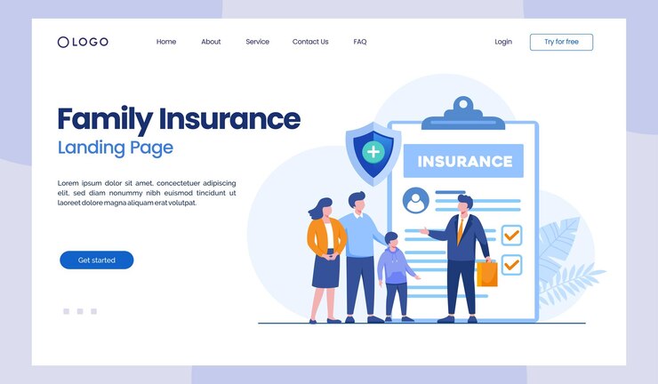 Vector family insurance policy health protection claim insurance flat illustration vector landing page