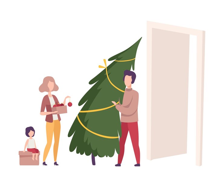 Vector family involved in preparation for the new year holidays vector illustration