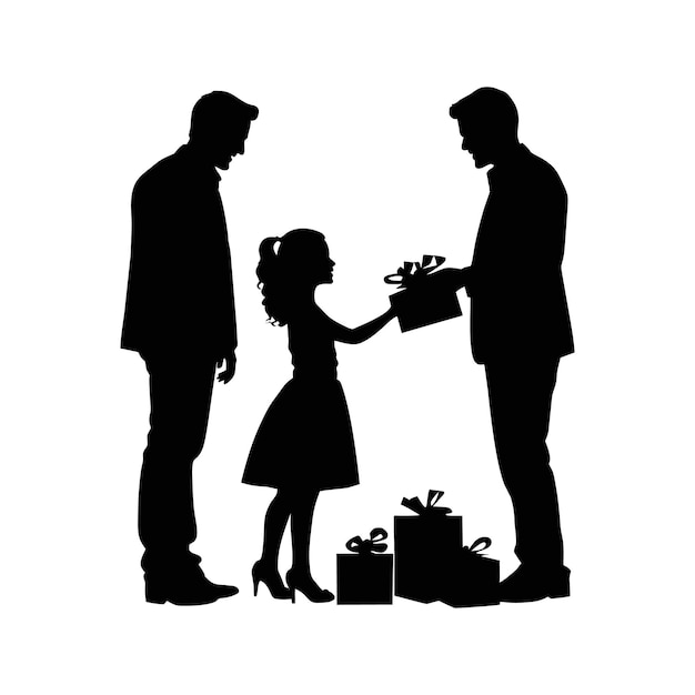 Vector the family is happy with the gift silhouette vector illustration