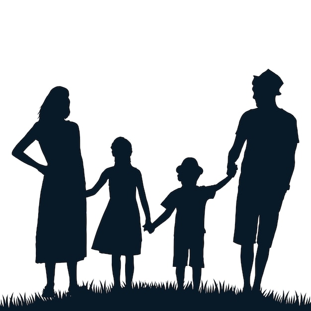 a family is standing in a field Silhouette