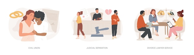 family law isolated concept vector illustration set