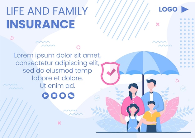 Modello di brochure di assicurazione sulla vita familiare design piatto illustrazione modificabile sfondo quadrato per social media o biglietto di auguri