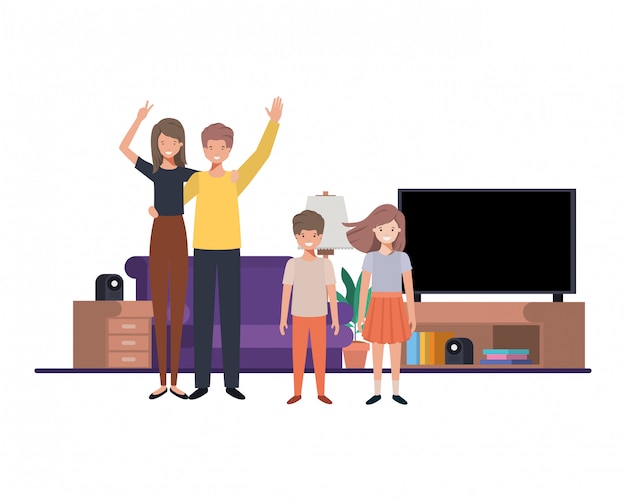 Vector family in living room avatar character