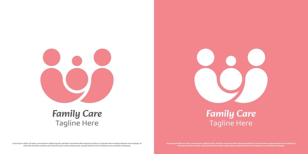 Family logo design illustration silhouettes of mother child father family siblings kid child baby