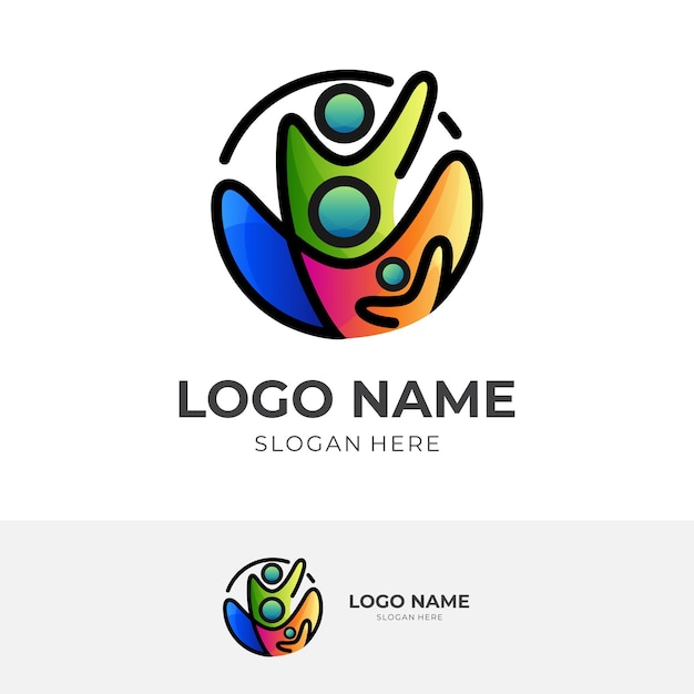 Семейный дизайн логотипа с трехмерным красочным стилем